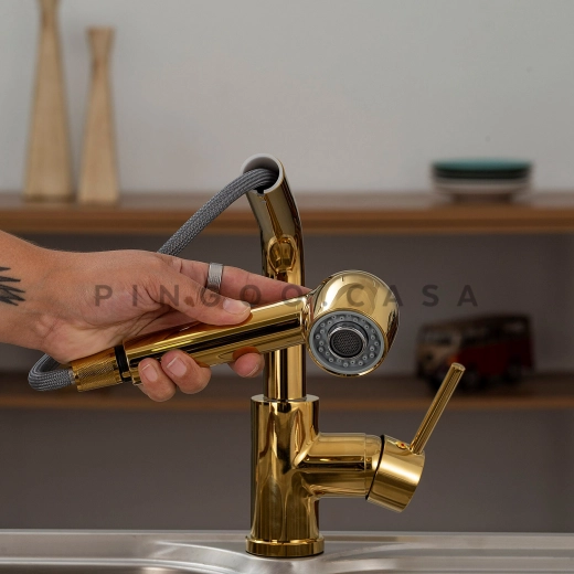 Torneira para Cozinha Gourmet Misturador Monocomando Capibaribe Dourado