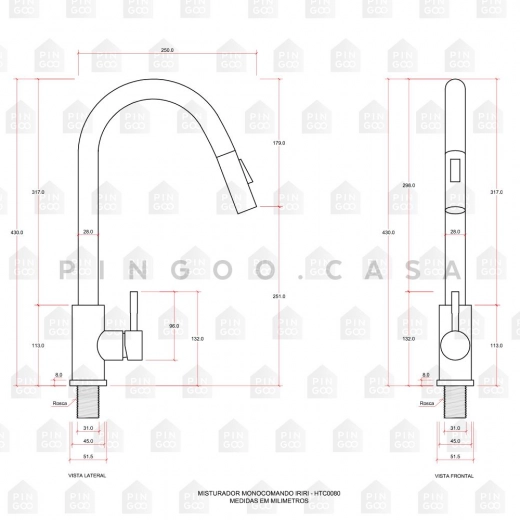 Torneira para Cozinha Gourmet Misturador Monocomando Em Aço Inox 304 Escovado Iriri Prata Escovado