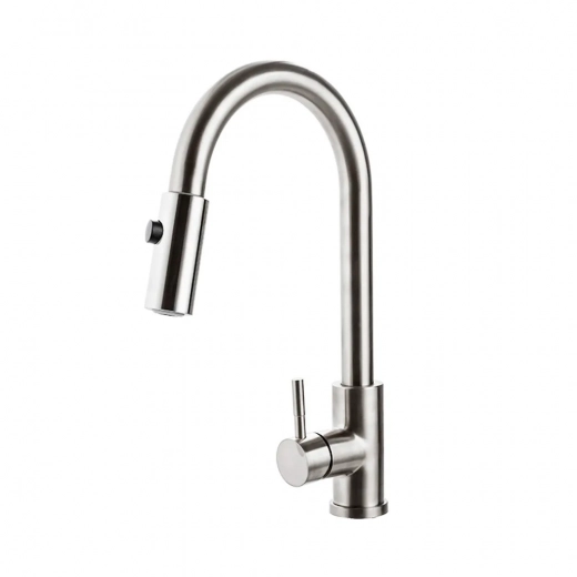 Torneira para Cozinha Gourmet Misturador Monocomando Em Aço Inox 304 Escovado Muru Prata