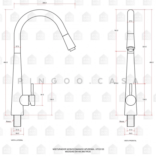 Torneira para Cozinha Gourmet Misturador Monocomando Extensível Em Aço Inox 304 Escovado Apurema Dourado