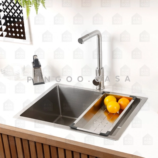 Torneira para Cozinha Gourmet Misturador Monocomando Extensível Aço Inox 304 Gurupi Prata Escovado