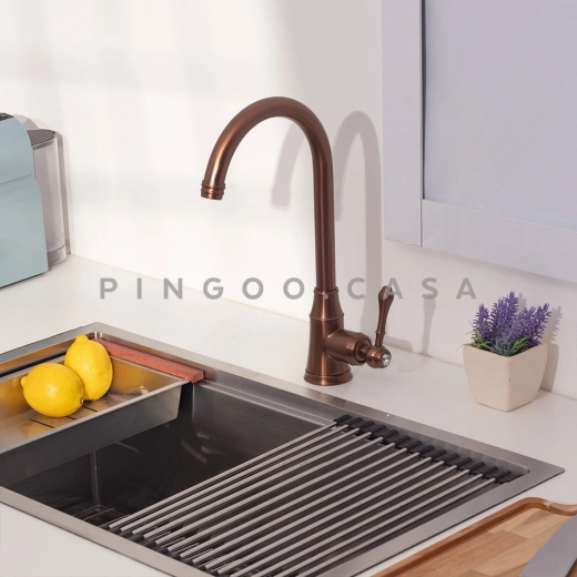 Torneira para Cozinha Gourmet Misturador Monocomando Aço Inox 304 Jacuípe Dourado Rose