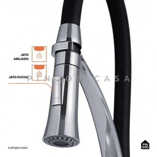 Torneira para Cozinha Gourmet Misturador Monocomando Solimões Prata e Preto