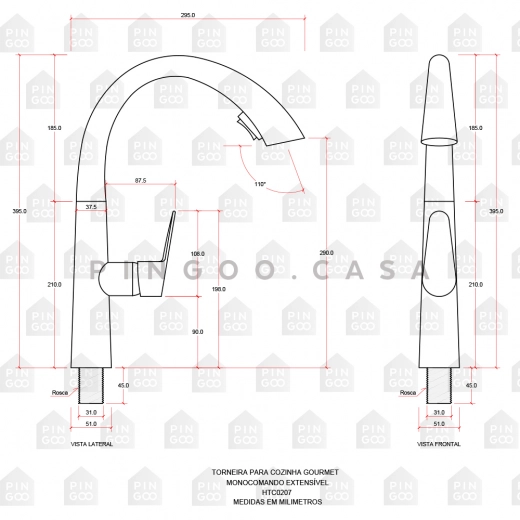 Torneira para Cozinha Gourmet Misturador Monocomando Extensível Juruá Prata