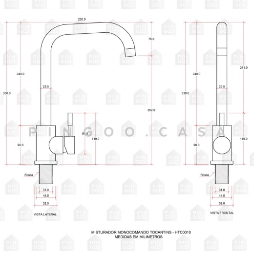 Torneira para Cozinha Misturador Monocomando Em Aço Inox 304 Escovado paraíba Prata