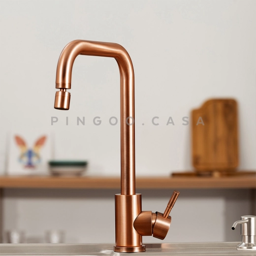 Torneira para Cozinha Misturador Monocomando Em Aço Inox 304 Escovado Potengí Dourado Rose