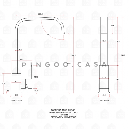 Torneira para Cozinha Misturador Monocomando Em Aço Inox 304 Escovado São Lorenço Dourado Rose