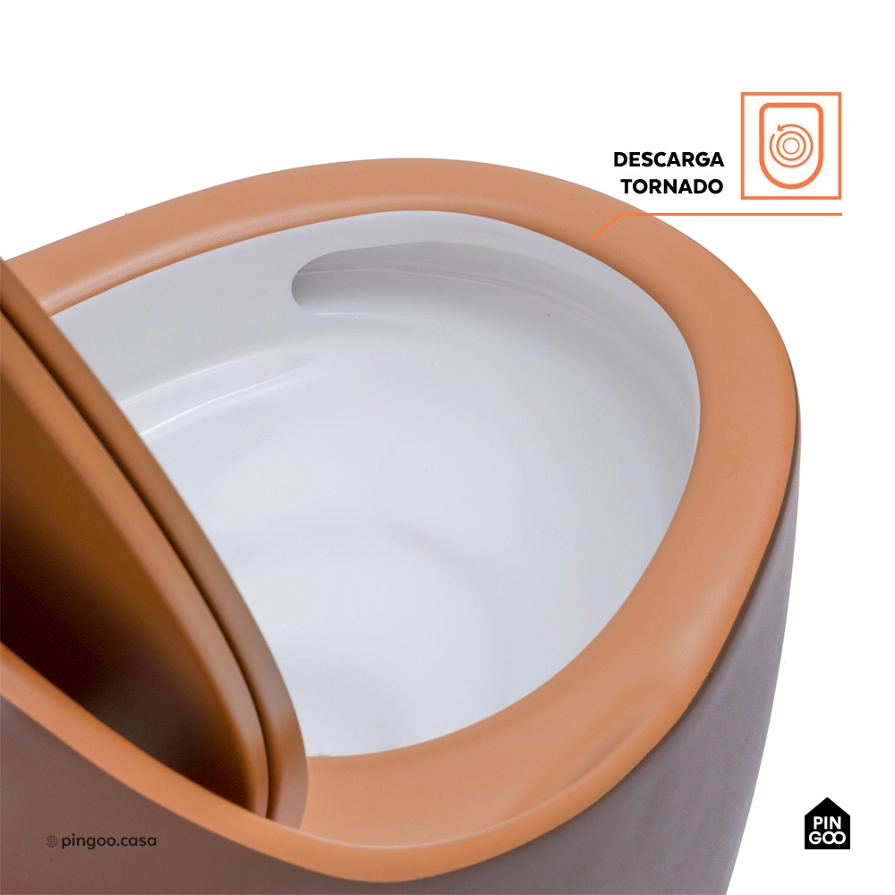 Vaso Sanitário Monobloco Caixa Acoplada Privada Aquarela - Marrom e Laranja