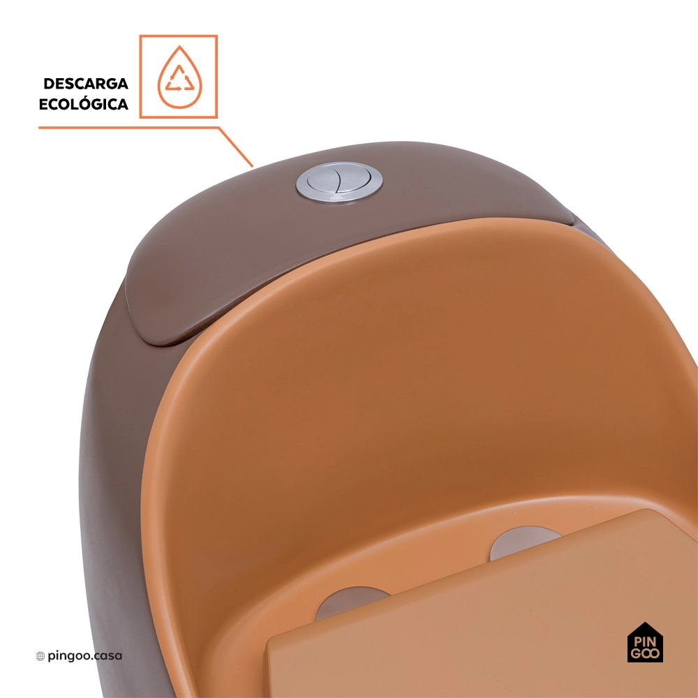 Vaso Sanitário Monobloco Caixa Acoplada Privada Aquarela - Marrom e Laranja