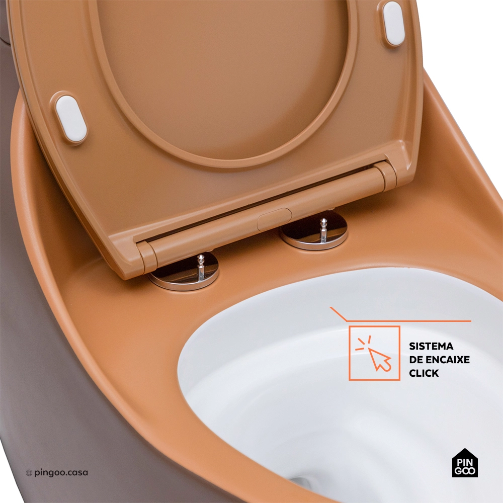 Vaso Sanitário Monobloco Caixa Acoplada Privada Aquarela - Marrom e Laranja