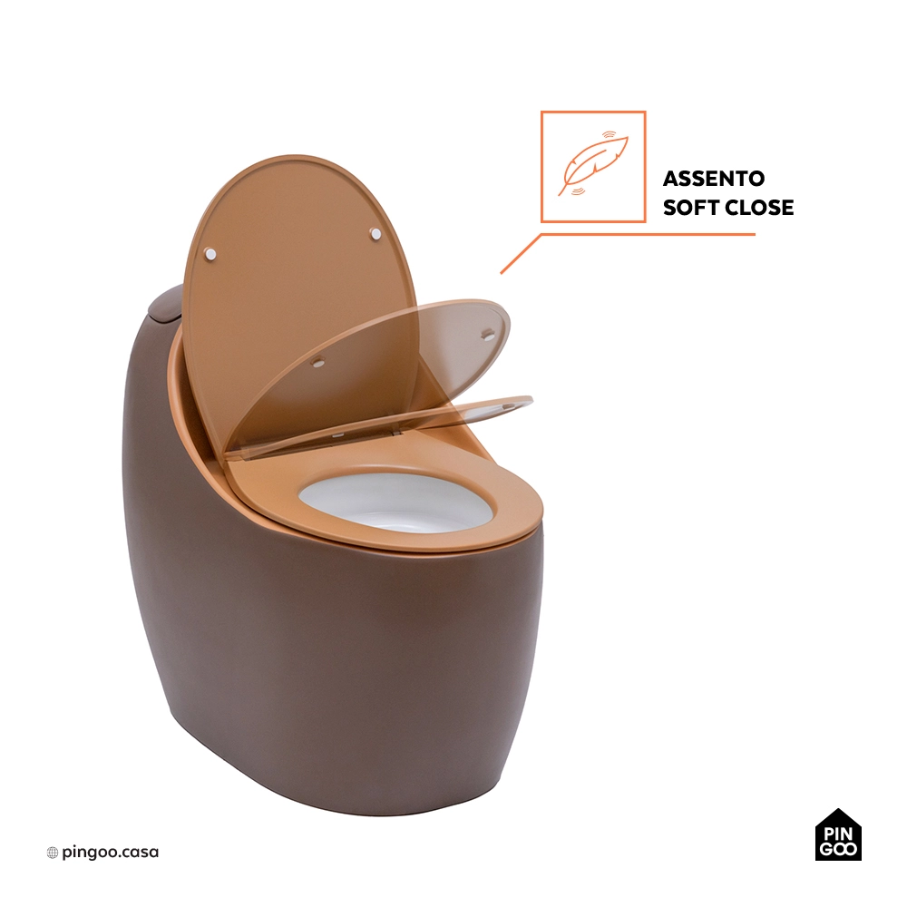 Vaso Sanitário Monobloco Caixa Acoplada Privada Aquarela - Marrom e Laranja