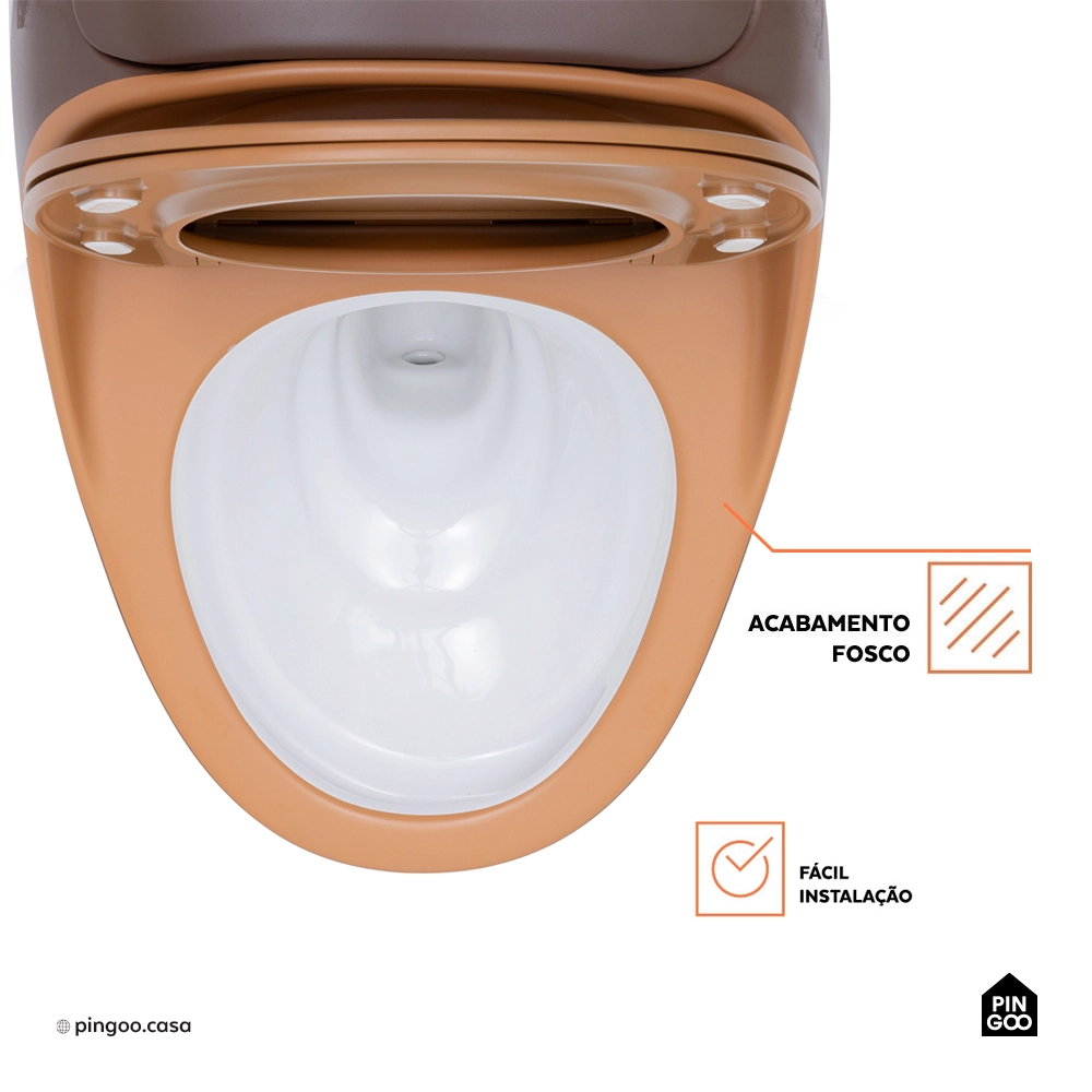 Vaso Sanitário Monobloco Caixa Acoplada Privada Aquarela - Marrom e Laranja