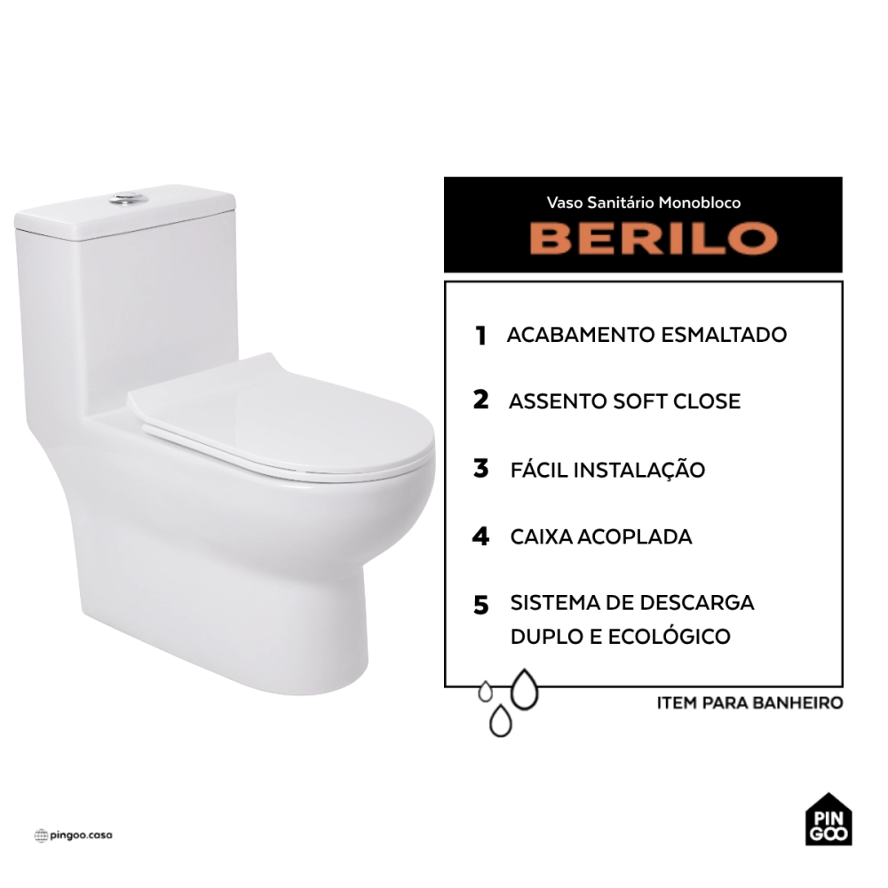 Vaso Sanitário Monobloco Caixa Acoplada Privada Berilo Pingoo.casa - Branco Vaso Sanitário Monobloco Caixa Acoplada Privada Berilo Pingoo.casa - Branco