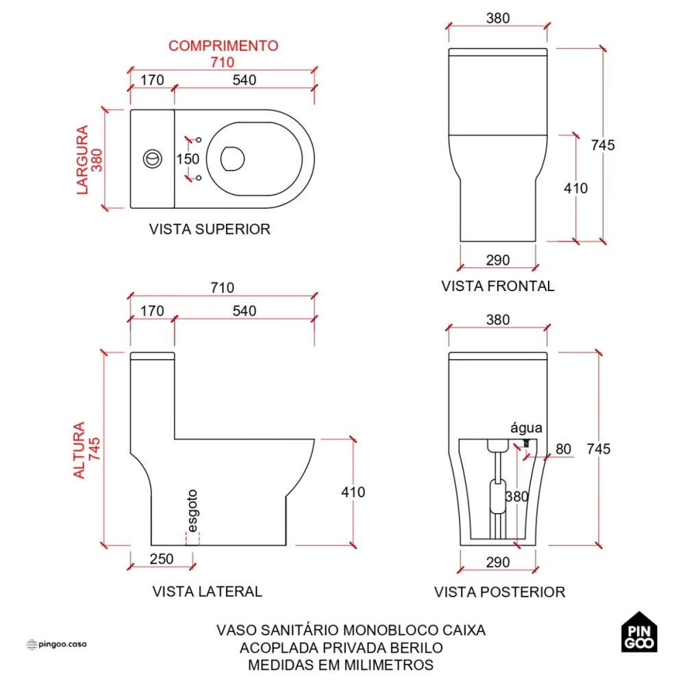 Vaso Sanitário Monobloco Caixa Acoplada Privada Berilo Pingoo.casa - Branco Vaso Sanitário Monobloco Caixa Acoplada Privada Berilo Pingoo.casa - Branco