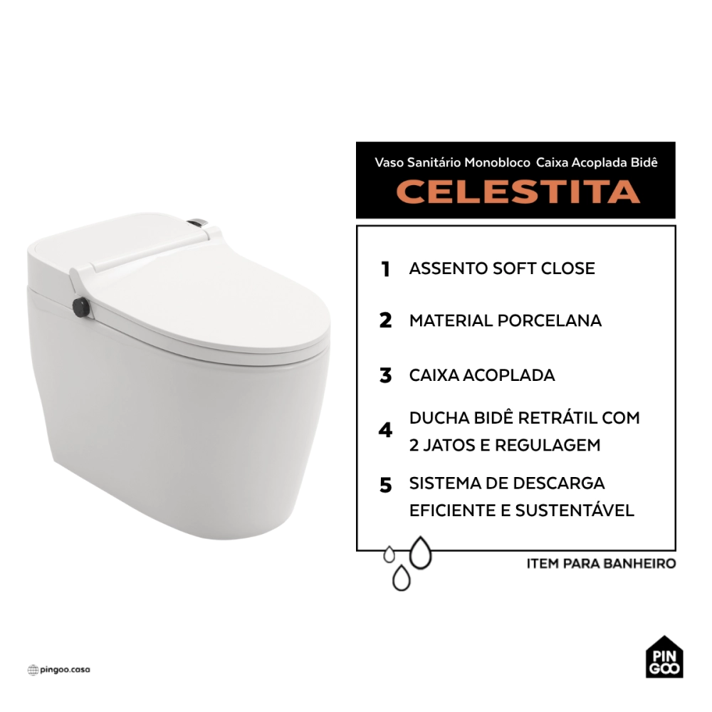 Vaso Sanitário Monobloco Caixa Acoplada Privada Bidê Celestita Branco