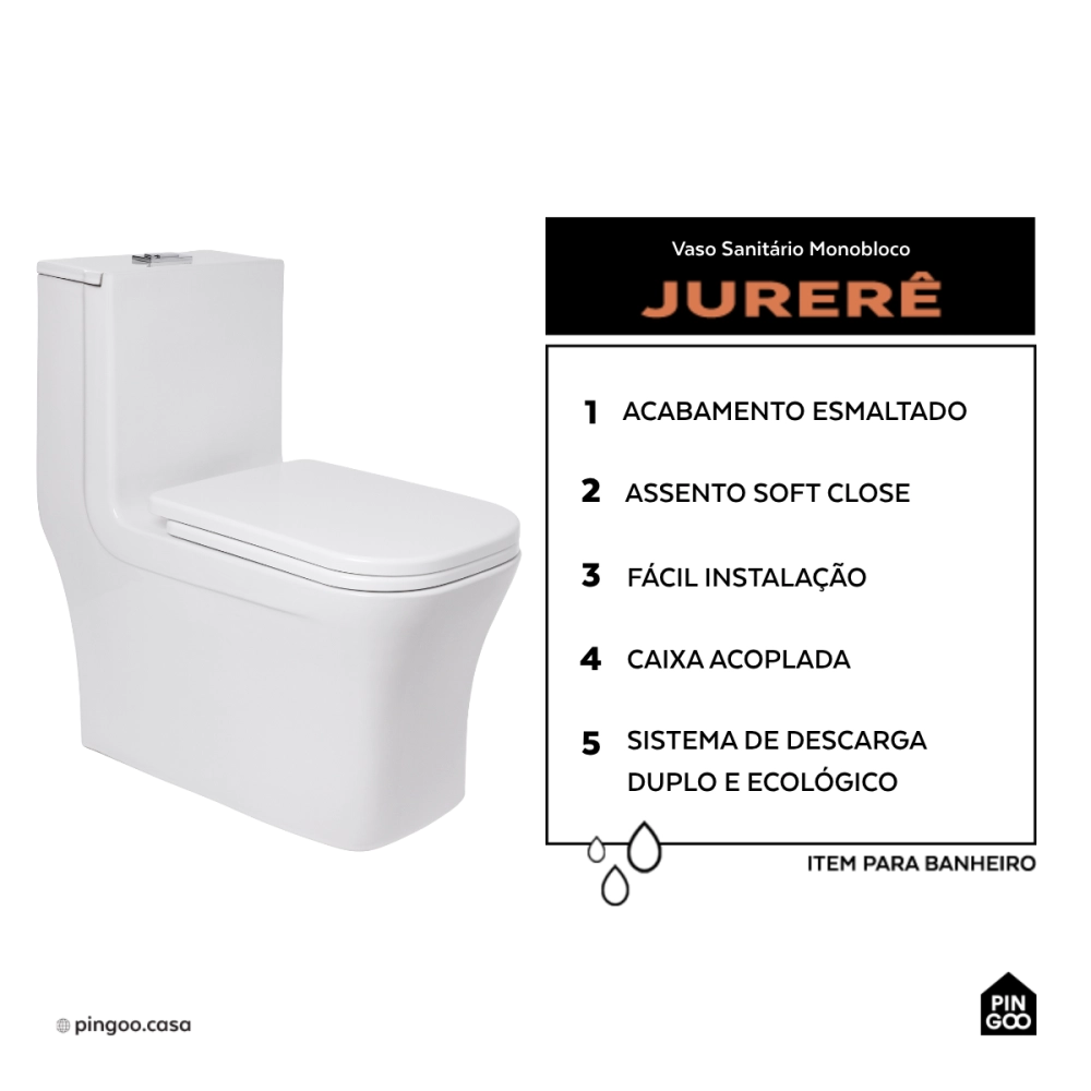 Vaso Sanitário Monobloco Caixa Acoplada Privada Jurerê Pingoo.casa - Branco