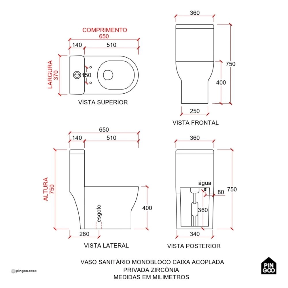 Vaso Sanitário Monobloco Caixa Acoplada Privada Zircônia Pingoo.casa - Branco Vaso Sanitário Monobloco Caixa Acoplada Privada Zircônia Pingoo.casa - Branco