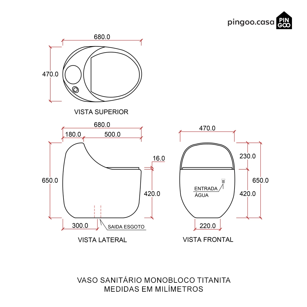 Vaso Sanitário Monobloco Caixa Acoplada Titanita