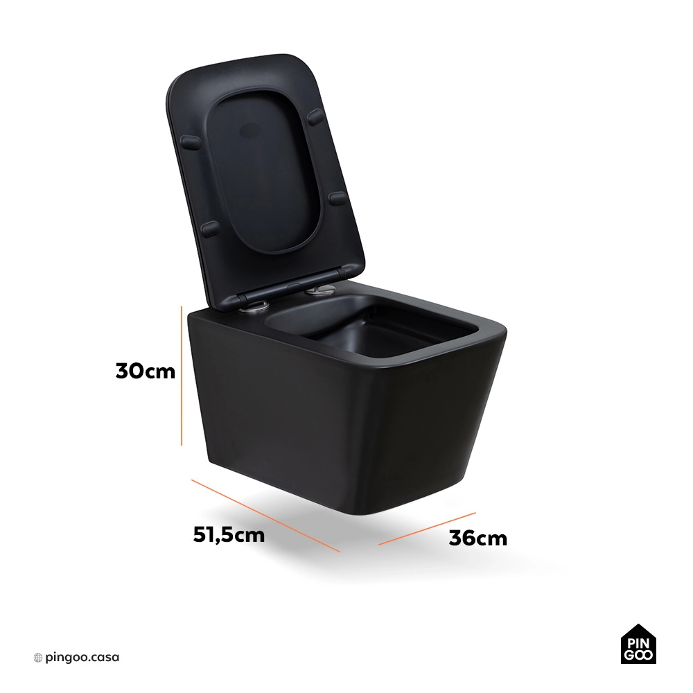 Vaso Sanitário Suspenso Saída Horizontal Esmeralda Preto
