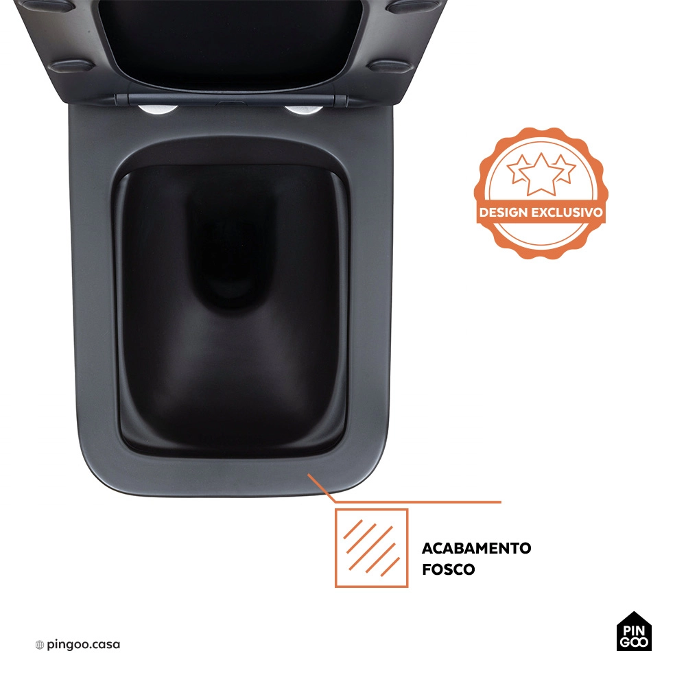 Vaso Sanitário Suspenso Saída Horizontal Esmeralda Preto