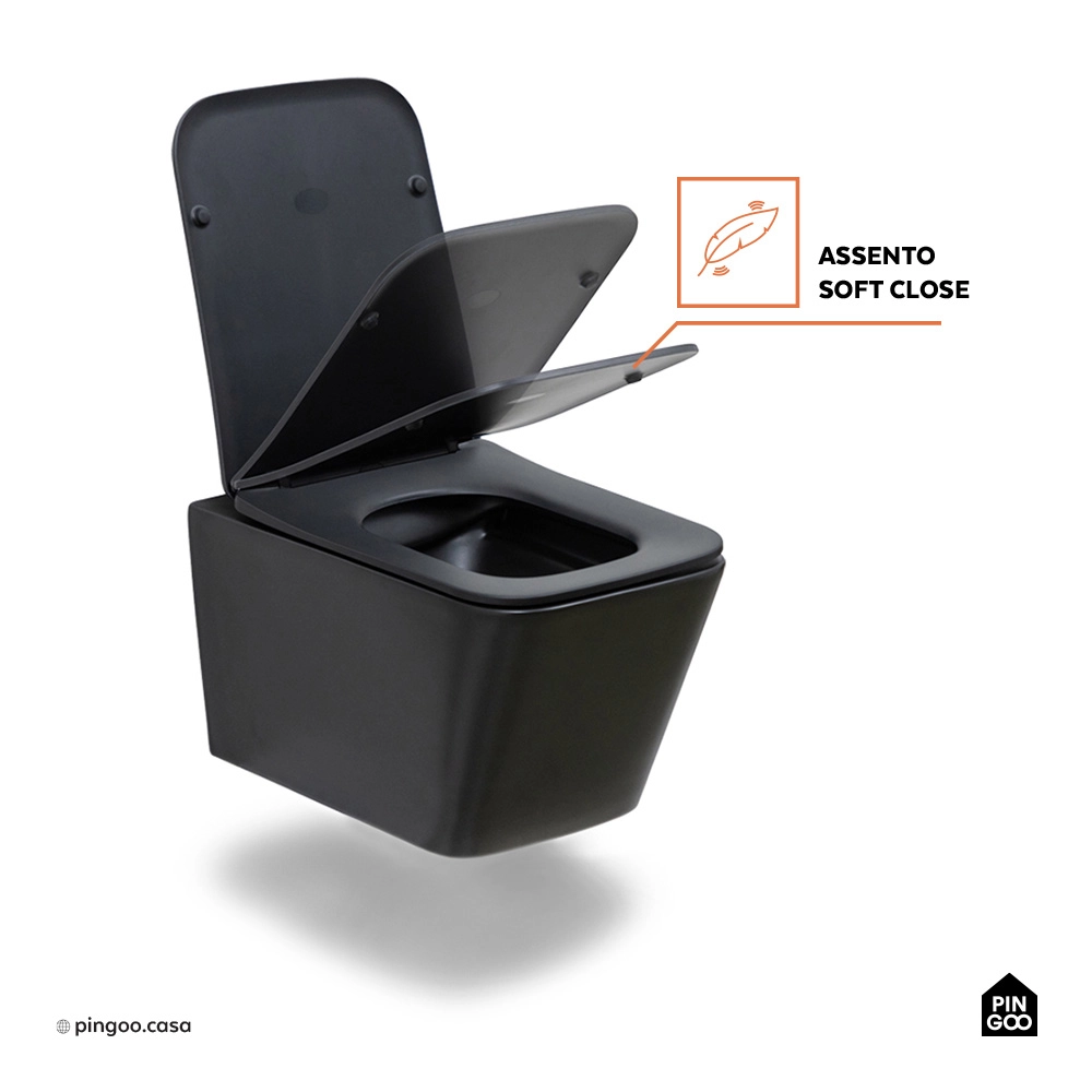 Vaso Sanitário Suspenso Saída Horizontal Esmeralda Preto