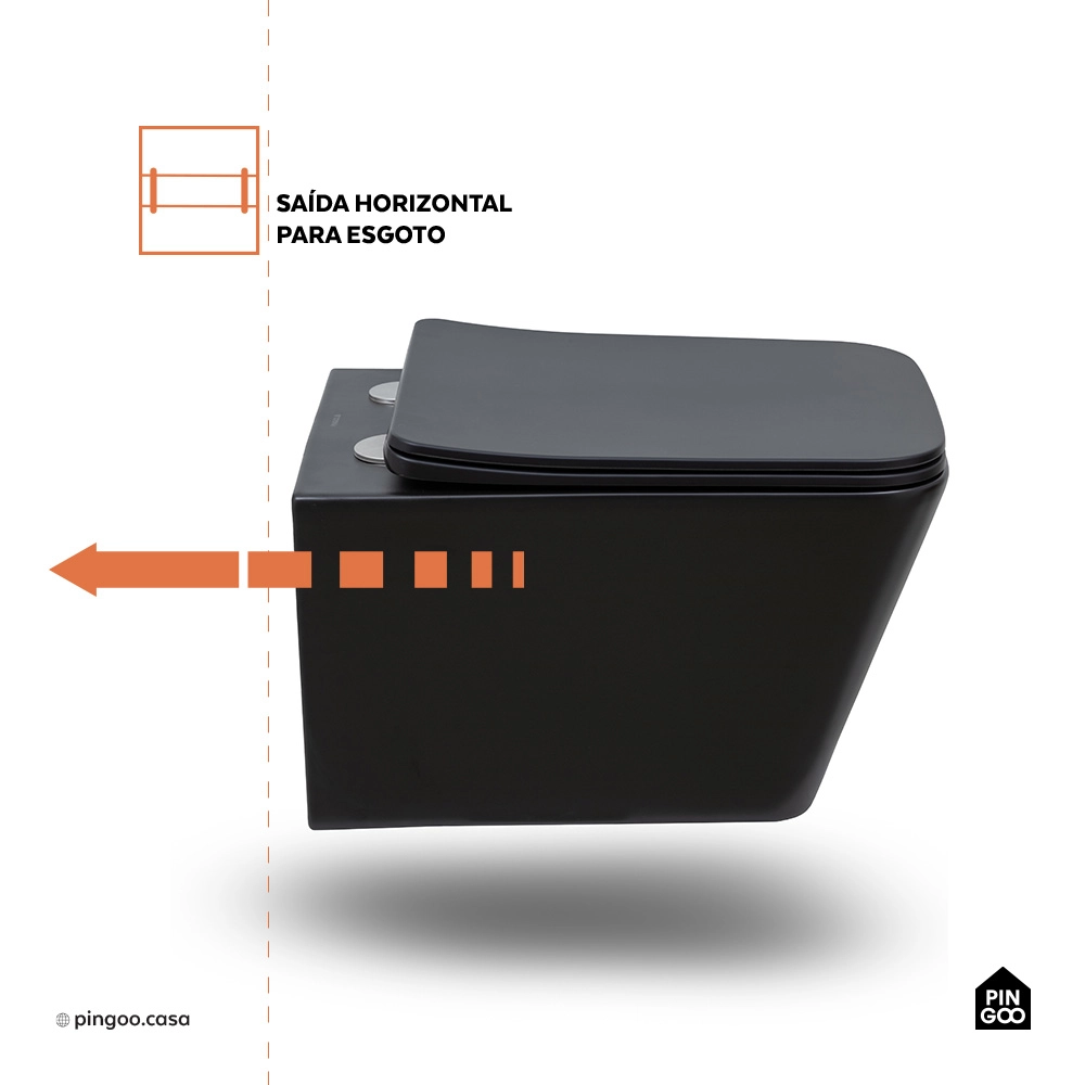 Vaso Sanitário Suspenso Saída Horizontal Esmeralda Preto
