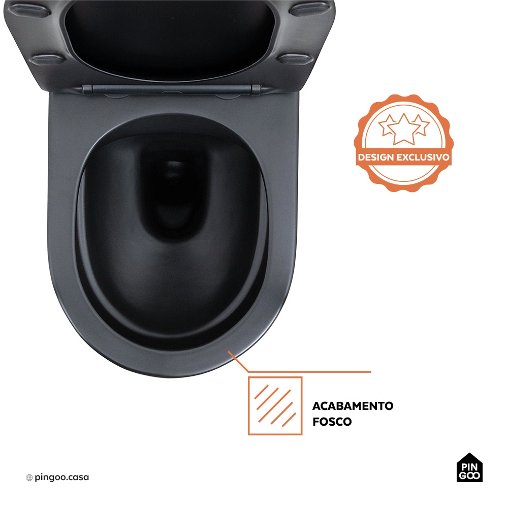 Vaso Sanitário Suspenso Saída Horizontal Hematita Preto