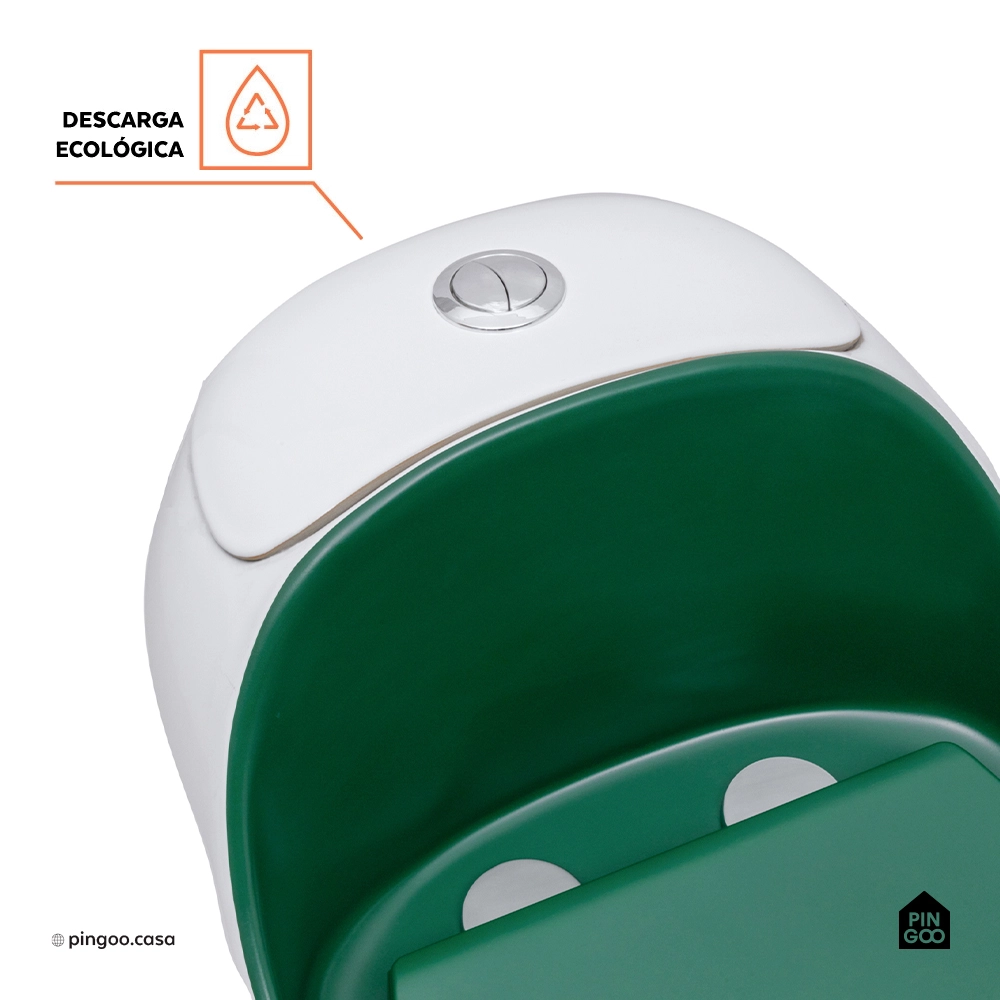 Vaso Sanitário Monobloco Caixa Acoplada Privada Aquarela Branco e Verde