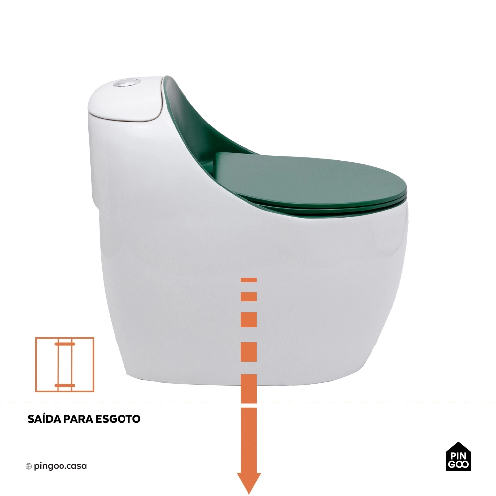 Vaso Sanitário Monobloco Caixa Acoplada Privada Aquarela Branco e Verde