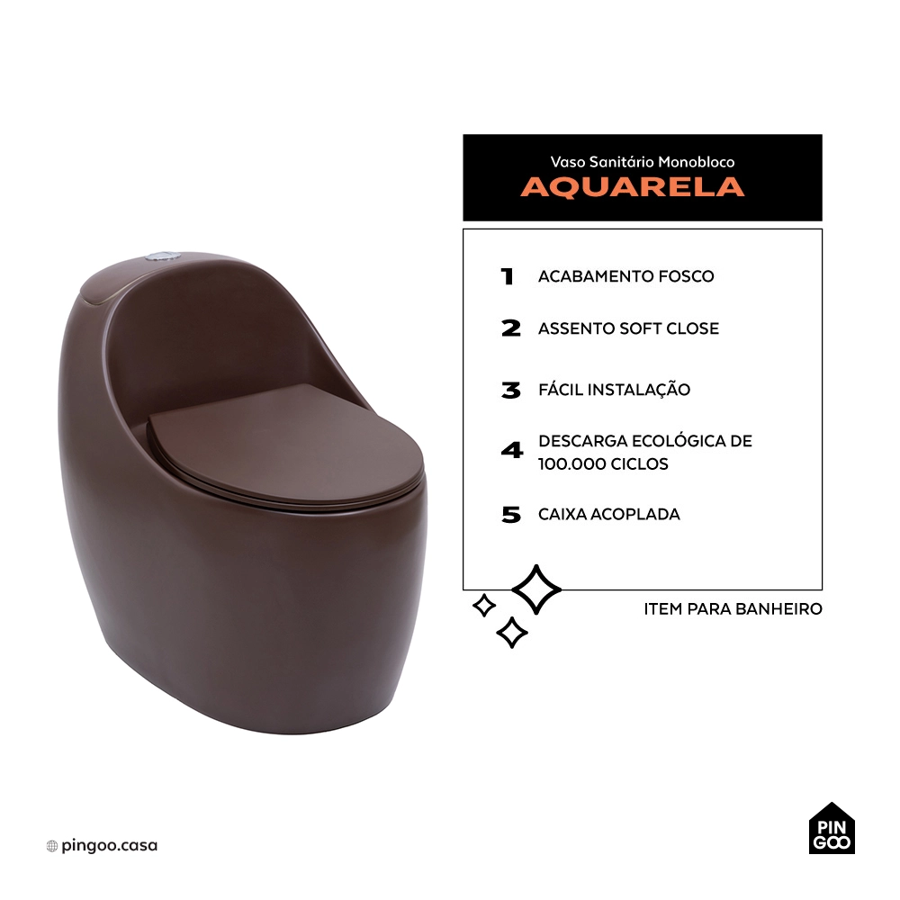 Vaso Sanitário Monobloco Caixa Acoplada Privada Aquarela Marrom
