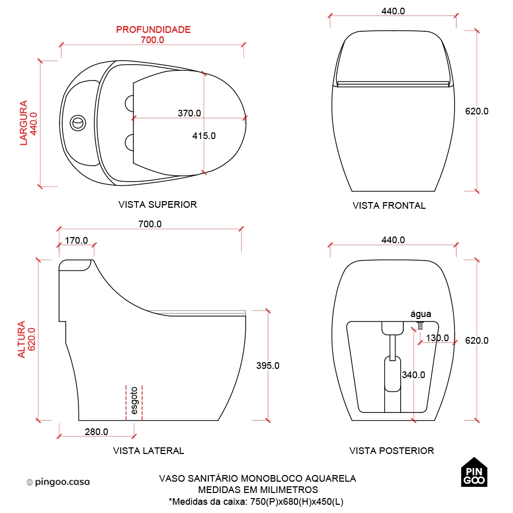 Vaso Sanitário Monobloco Caixa Acoplada Privada Aquarela Marrom