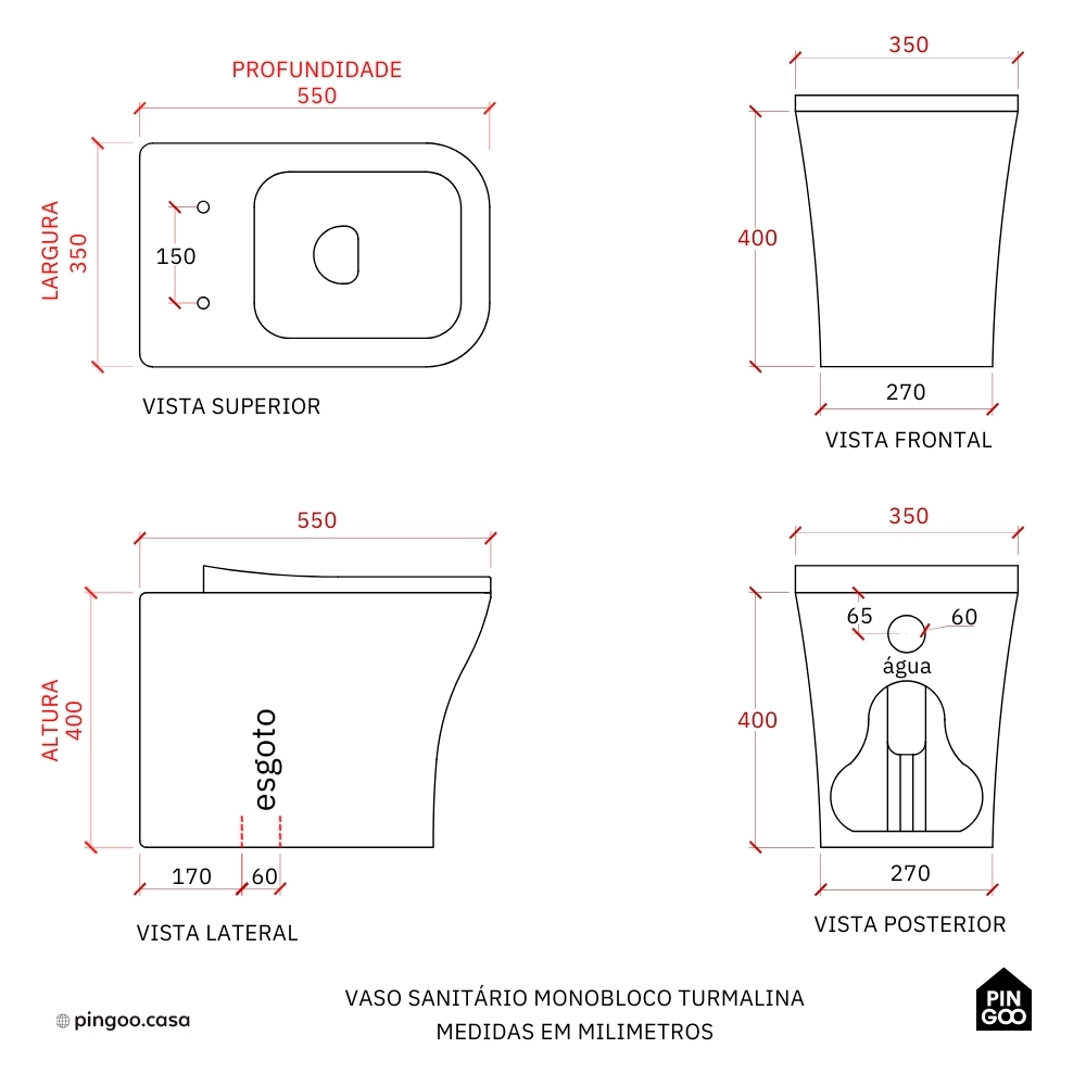 Vaso Sanitário Convencional Turmalina Pingoo.casa - Preto