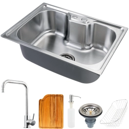 Cuba para Cozinha Gourmet Pia Aço Inox com Acessórios e Tábua de Corte Nawa 50 cm e Torneira Gourmet Potengi Pingoo.casa