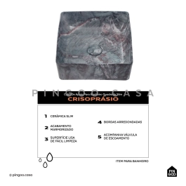 Cuba de Apoio Slim Quadrada para Banheiro Louça Cerâmica 31x31,5cm Crisoprásio Pingoo.casa - Marmorizado Grafite