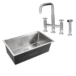 Cuba para Cozinha com Acessórios Jarauara e Torneira Misturador Extensível Duplo Comando Jutaí - Prata