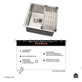 Cuba para Cozinha Terena 44 cm e Torneira Misturador Monocomando Saída para Filtro Carandaí - Prata