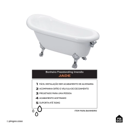 Banheira Vitoriana Freestanding Imersao Jade Pingoo.casa - Branca