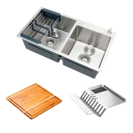 Cuba para Cozinha Gourmet com Escorredor e Tábua de Corte Awá Aço Inox 304 - Prata