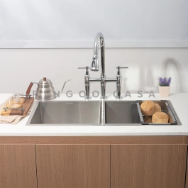 Cuba para Cozinha Tukano e Torneira Misturador Duplo Comando Içá Aço Inox - Prata