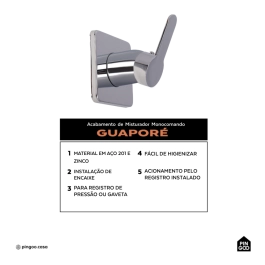 Acabamento de Misturador Monocomando Redondo para Banheiro Guaporé Pingoo.casa - Prata