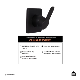 Acabamento de Misturador Monocomando Redondo para Banheiro Guaporé Pingoo.casa - Preto Acabamento de Misturador Monocomando Redondo para Banheiro Guaporé Pingoo.casa - Preto
