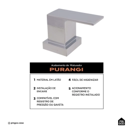 Acabamento de Misturador Monocomando para Banheiro Purangi Pingoo.casa - Prata