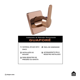 Acabamento de Misturador Monocomando Redondo Guaporé Pingoo.casa - Dourado Rose