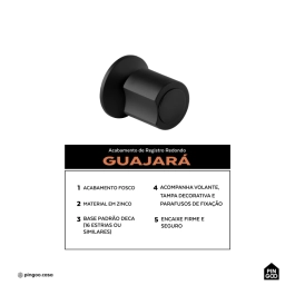 Acabamento de registro redondo Guajará Pingoo.casa - Preto