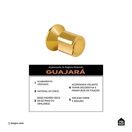 Acabamento de registro redondo Guajará Pingoo.casa - Dourado