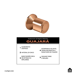 Acabamento de registro redondo Guajará Pingoo.casa - Dourado Rose