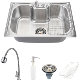 Cuba para Cozinha Pia Inox Com Acessórios Carajás e Torneira Gourmet Jaguaribe Pingoo.casa