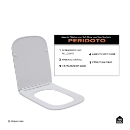 Assento Plástico com Soft Close para Vaso Sanitário Peridoto - Branco