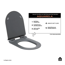 Assento Termofixo com Soft Close para Vaso Sanitário Amazonita - Cinza