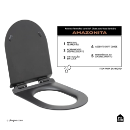Assento Termofixo com Soft Close para Vaso Sanitário Amazonita - Preto
